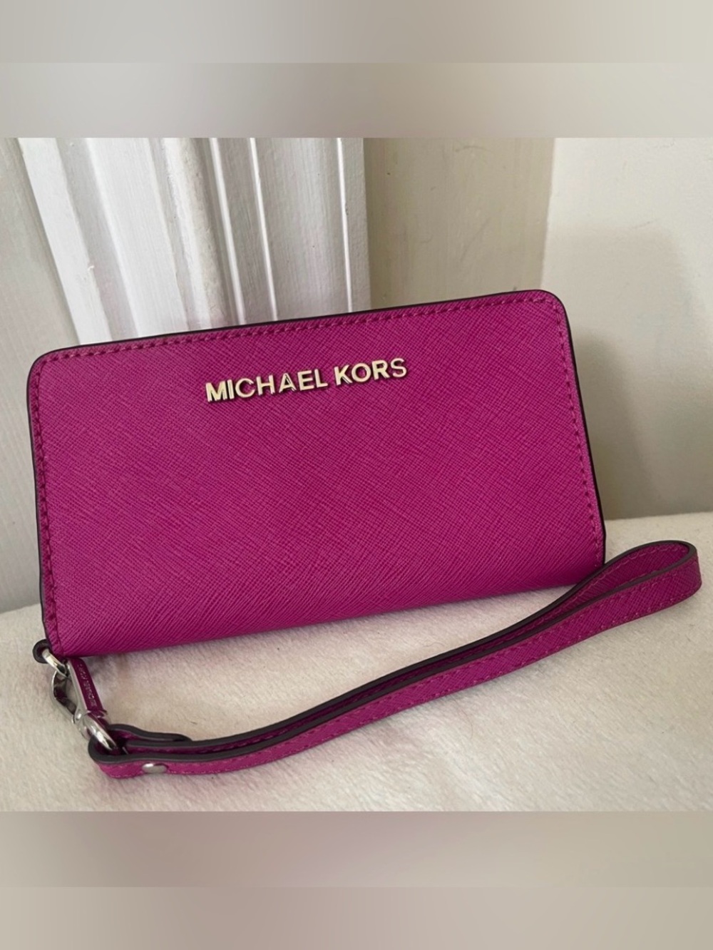 Michael Kors Magenta Zip-Around Wristlet Clutch